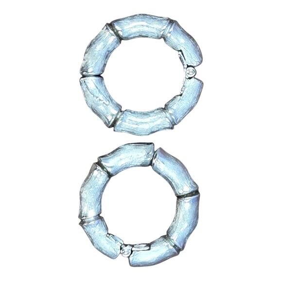 Chunky Silver Bamboo Design Clip On Earrings - Picture 2 of 6